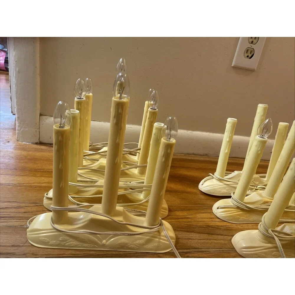 Vintage Lot 7 Christmas Electric Triple Candles Candelabra Window Lights Works!